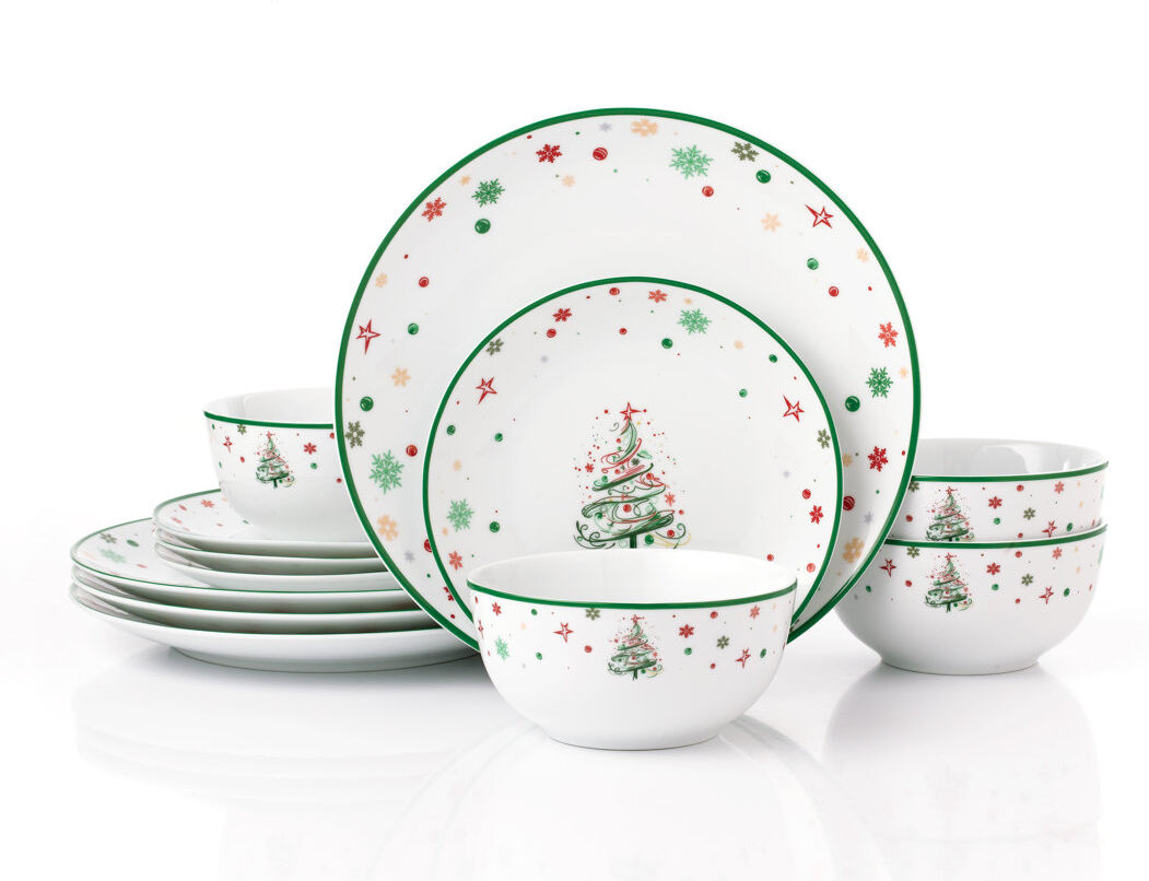 Waterside 12pc Xmas Tree Dinner Set Green;White 12