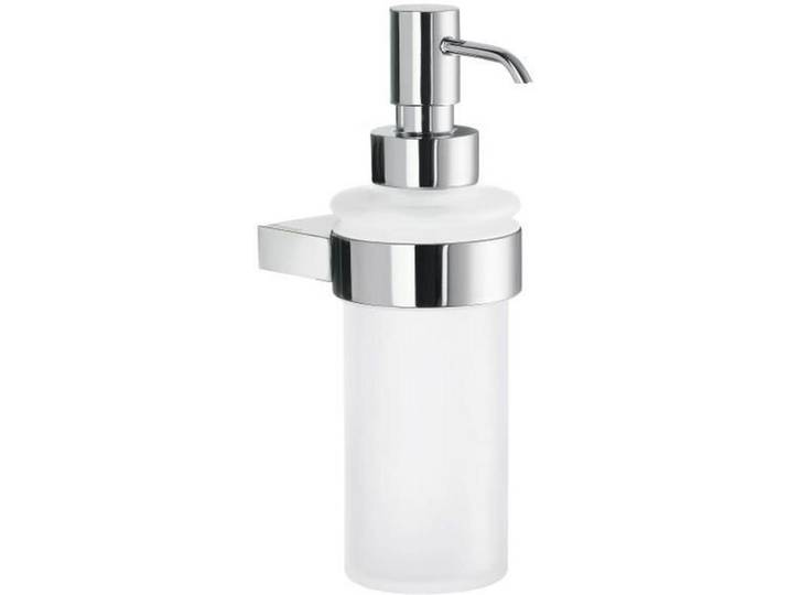 Seifenspender, Chromfarben, Metall, Glas, 6x18x8.5 cm, Badaccessoires, Badaccessoires-Serien
