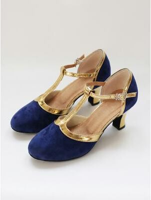 LightInthebox Women's Vintage 1920s Blue Gold T-Strap Pumps - Elegant Gatsby Style Heels for Flapper Parties, Retro Weddings Roaring 20s Flapper Costumes
