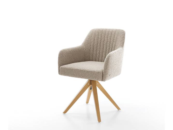 Drehstuhl Greg-Flex Bouclé Schlamm Holzgestell kantig Natur 360° drehbar Taschenfederkern, Esszimmerstühle