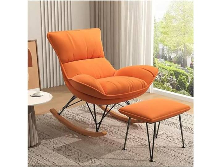 JIESOO Schaukelstühle Schaukelstuhl mit Ottomane Bequemer Sessel Lesestühle Lounge-Seitenstühle for Wohnzimmer, Schlafzimmer, Büros(Color:Orange)