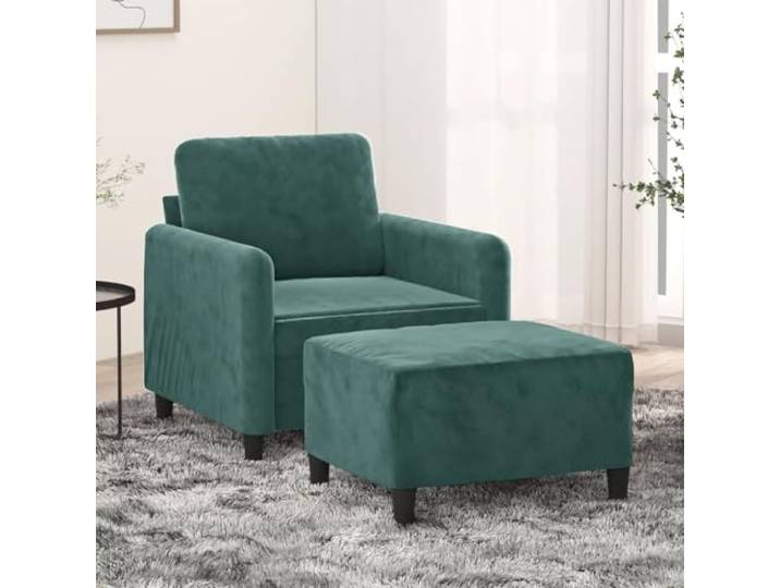 HEFZGDB Sessel mit Hocker Dunkelgrün 60 cm Samt – Robuster Relaxsessel mit gepolsterter Sitzfläche und Metallgestell für Wohnzimmer, vielseitiger Fußhocker als Sitzgelegenheit,