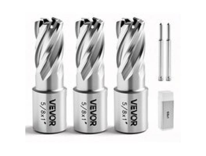 VEVOR HSS-Kernbohrer Weldon-Schaft 5-tlg. Magnetbohrer 15,9 mm Schnittdurchmesser, 3 Bohrer mit 2 Zentrierstiften, 25,4 mm Schnitttiefe, 3 Kunststoffboxen, für Magnetbohrmaschinen, Stahl, Aluminium