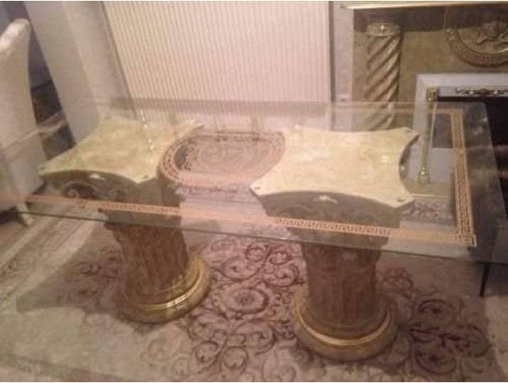 Bavary Marmor Esstisch Glastisch, Säulentisch, Designertisch Wohnzimmertisch Kanzleitisch, Praxistisch 100% Handgefertigt Antik Stil Retro