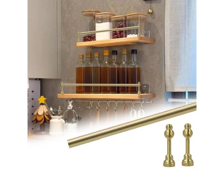RegalgeläNder Lange Messing-Galerieschienen Regale/Küchenschrank Kippschiene Gebürstetem Gold Pfosten, Dekoratives Galerieschienen-Set, 38 64 89 114 140 165 191 216 cm Lang(B,80inch/203.2cm)