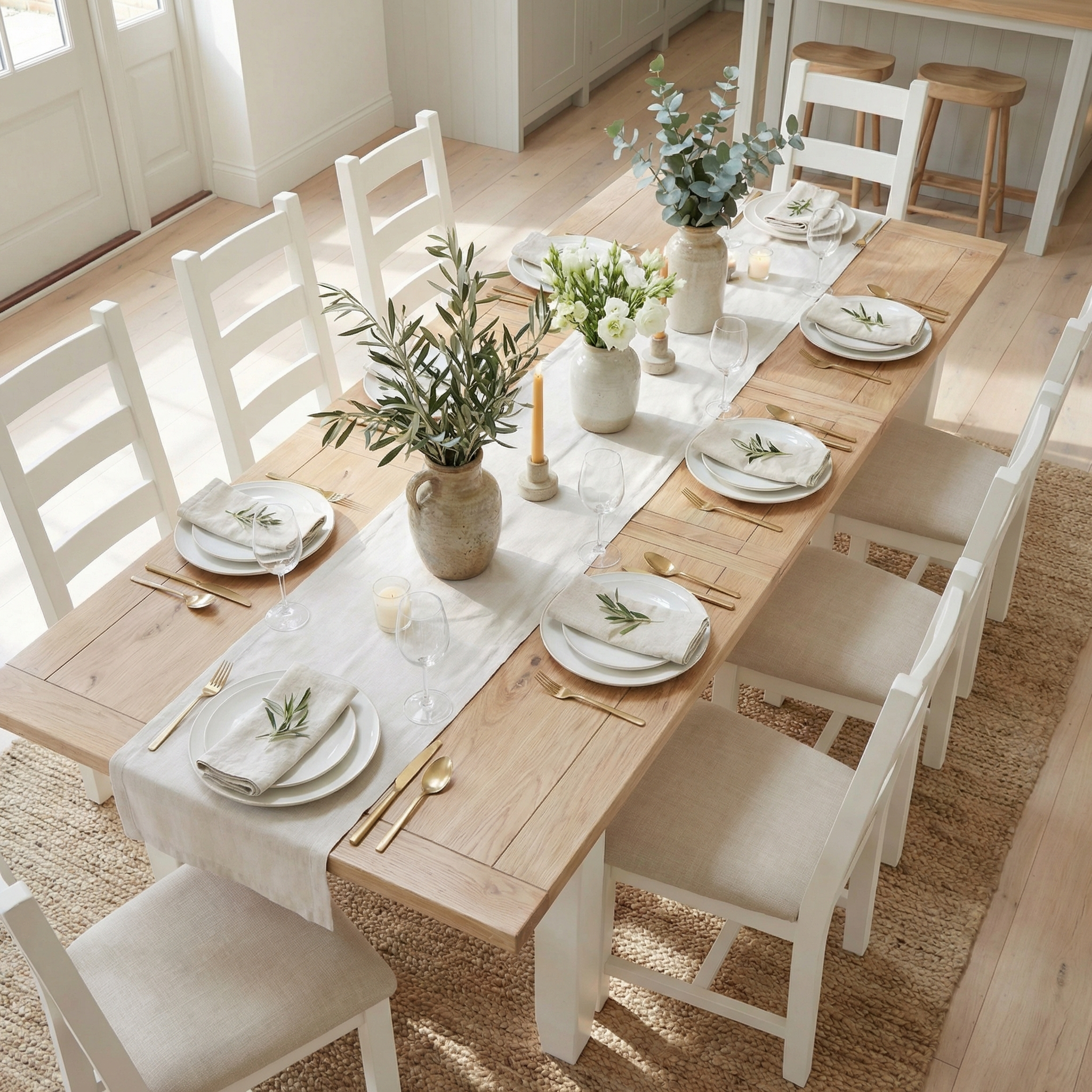 Burford 8 Seat Extending Dining Set in Warm White