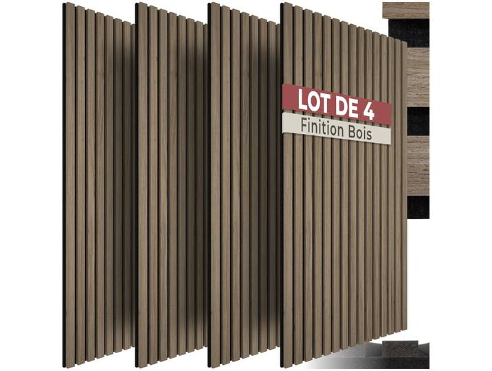 Lot De 4 Pièces Panneaux Acoustiques Bois Véritable\, Chêne Foncé
