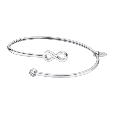 Armspange LOTUS "Essentials - Infinity Unendlichkeitsschleife", silber (edelstahlfarben, kristallweiß, kristallweiß), Armbänder, Damen, Edelstahl, Armspange, mit Glasstein