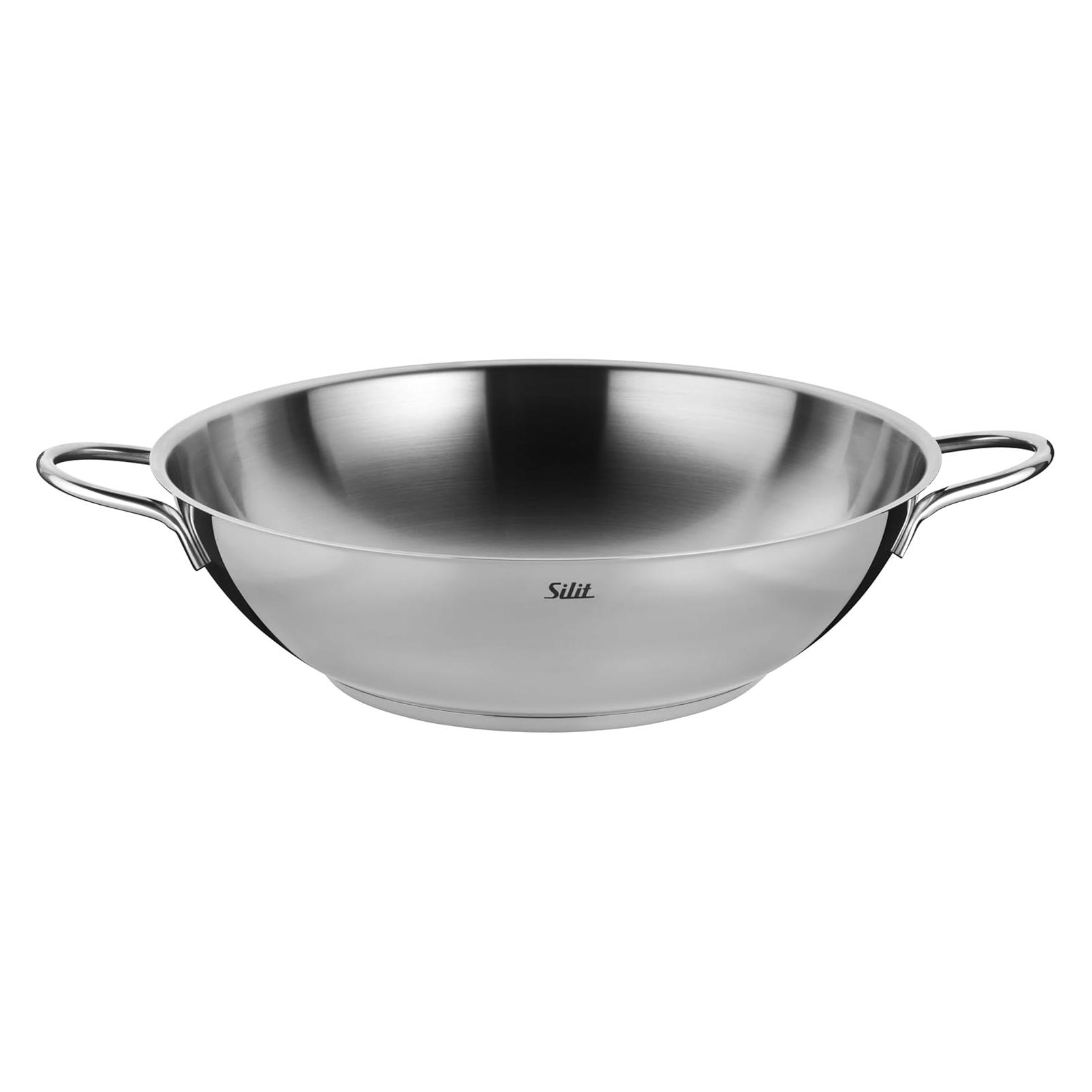 Silit Tisch & Party Wokpfanne 32cm, Silitherm Universalboden, Edelstahl poliert, ofenfest (Wok Pfanne, Edelstahl, 32 x 8 cm) (21.3730.0472)