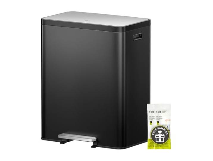 EKO EcoCasa II Doppel-Mülleimer mit Papierkorb, 36 l + 24 l, Edelstahl-Mülleimer mit Deckel, Geruchs- und Fingerabdruckresistent, Mattschwarz