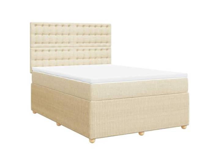 Makastle Boxspringbett mit Matratze Creme 160x200 cm Stoff Höhenverstellbares Kopfteil