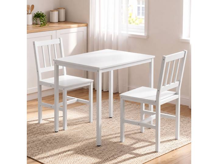 HOMCOM Ensemble Table 80cm et 2 Chaises Salle à Manger Blanc