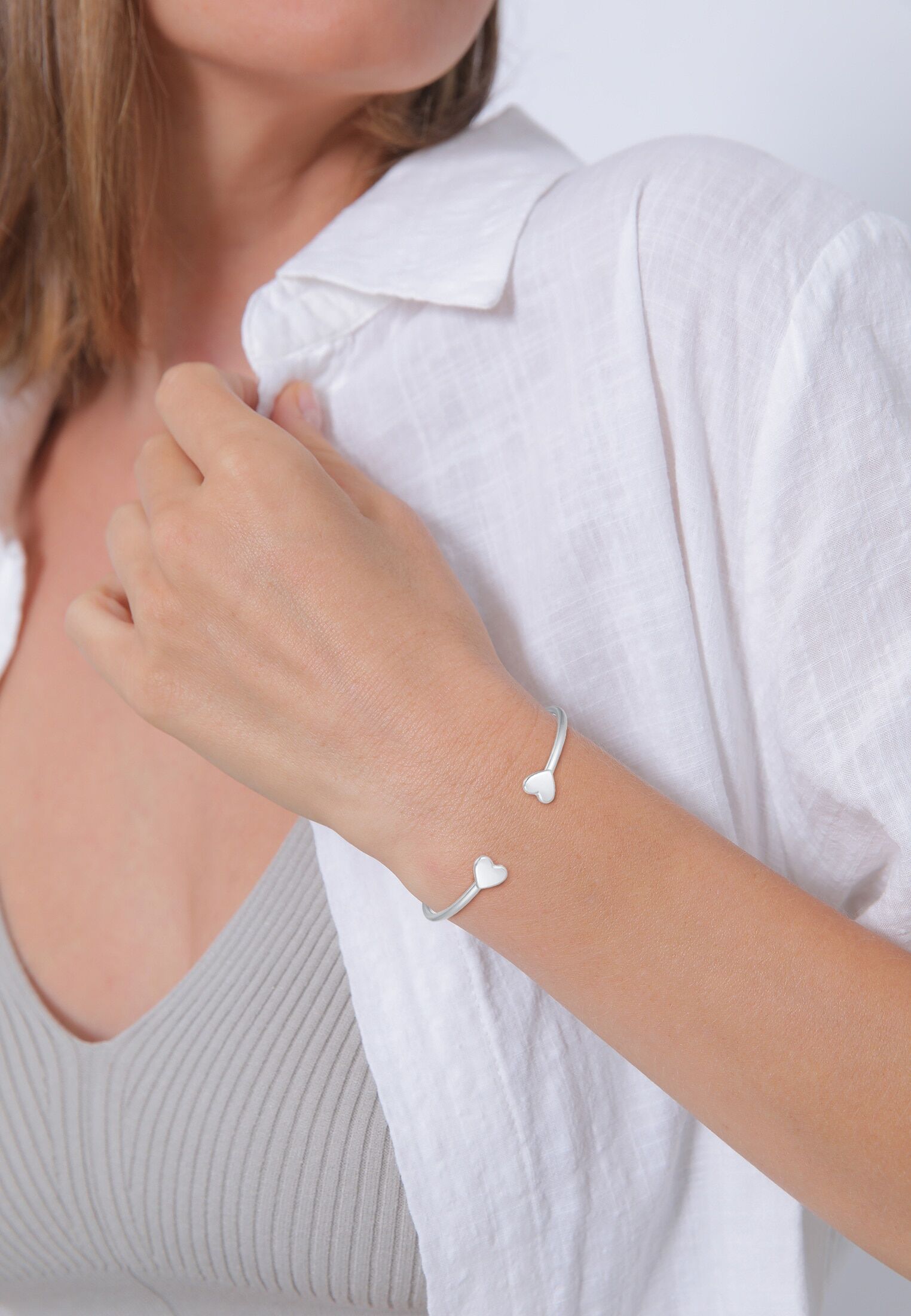 Armreif ELLI PREMIUM "Armband Armreif Herz Liebe Love 925 Sterling Silber" Gr. 160, silber, Armbänder, Damen, Silber 925 (Sterlingsilber), Armreif