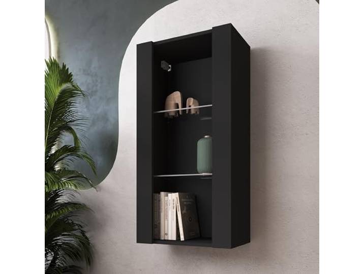 Komodee Vitrine Hängend Tivoli Vertical Schwarz/Schwarz 50x100x29 cm Hängende Vitrine Tivoli Vertical, Schwarz/Schwarz, Breite 50cm x Höhe 100cm 50cm x Tiefe 29cm, 2 Regalböden