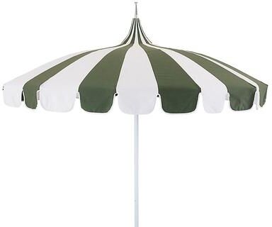 Pacific Pagoda 8.5 ft Patio Umbrella with Alternating Panels - Canvas Fern/White Sunbrella - Ballard Designs