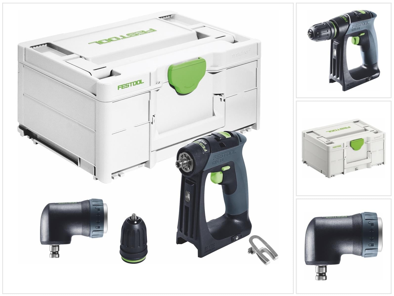 Festool CXS 18-Basic accuschroefboormachine 18 V 40 Nm borstelloos met hoekaanzetstuk en systainer