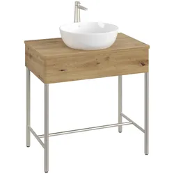 Villeroy & Boch Waschbeckenunterschrank Artis K60050, Eckig Oak Natural Touch, 800x782x500mm, Push-to-open Funktion, mit Hahnlochbohrung