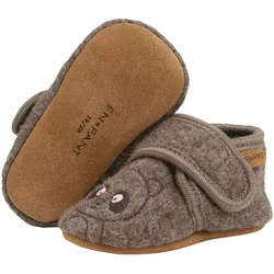 EN FANT Woll-Krabbel- und Hausschuhe mit Klettverschluss Bär, braun, 19