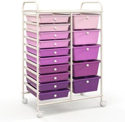 Costway 15-Drawer Utility Rolling Organizer Cart Multi-Use Storage-Purple