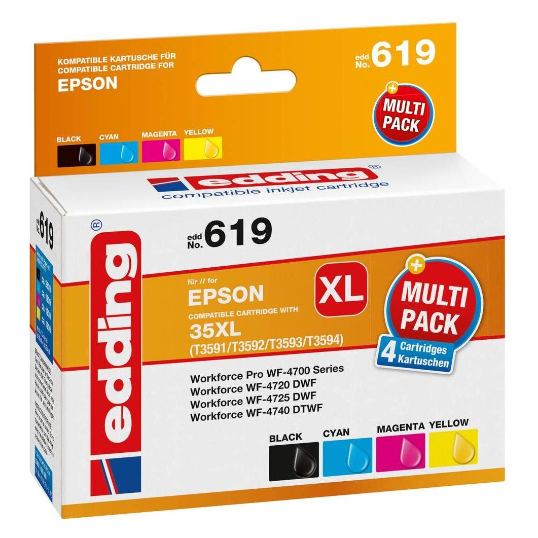 Edding Tintenpatrone Druckerpatrone ersetzt 35XL /T3591/T3592/T3593/T3594 Schwarz, Cyan, Magenta, Gelb (BK) (18-619)