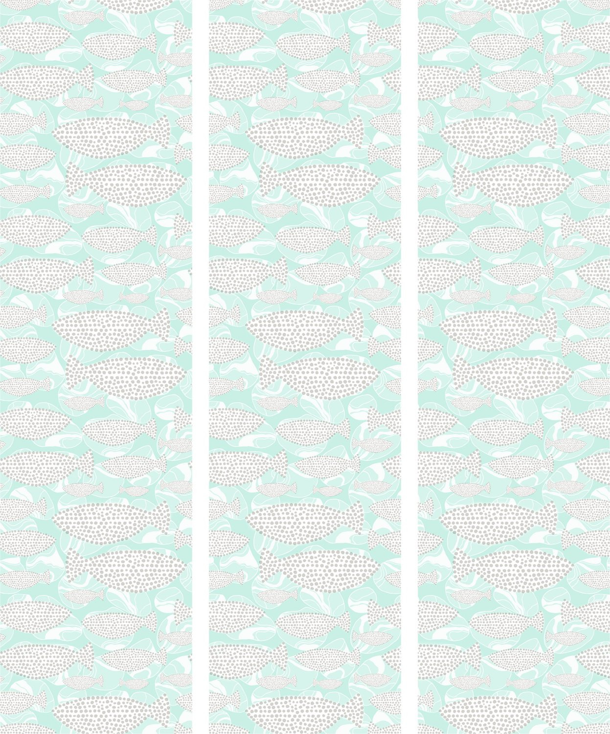Kamerscherm Minimalist Fish - 3-delig - Mintgroen - Houten frame - B/D/H: 135 x 172 cm