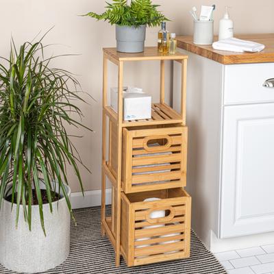 "Household Essentials Bamboo 3-Tier Slatted Shelf with Crates - 11.8""L x 11.8""W x 35.0""H"