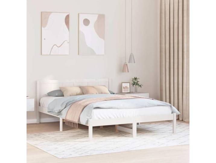 YUTAASU Bettgestell Weiß 150 x 200 cm Massivholz Kiefer Mit Kopfteil, Rechteckform, Einfache Montage, Pflegeleicht, Modernes Design