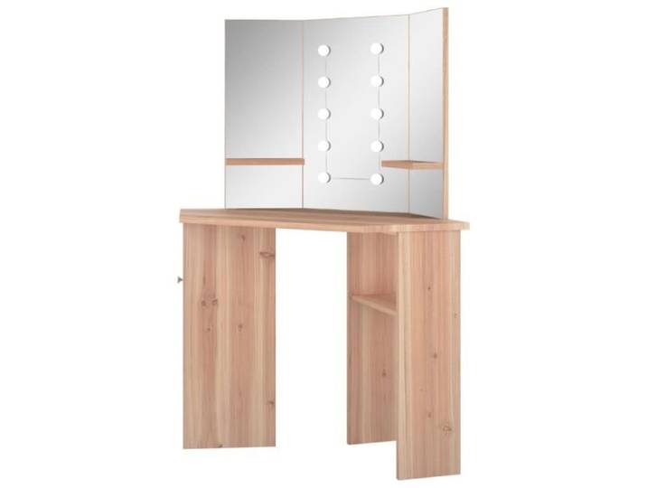 Coiffeuse - DILWE - Chêne - 111x54x141 5 cm - Miroir 3 panneaux - LED inclus