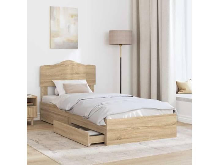 KTHLBRH Boxspringbett 90 x 190 mit Kopfteil Eiche Sonoma Robustes Holz, verschiebbare Schubladen, einfache Montage, modernes Design