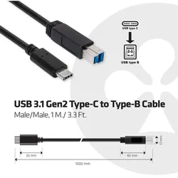 CLUB 3D USB 3.1 Adapterkabel, USB-B 3.1 Stecker auf USB-C 3.1 Stecker, 1m