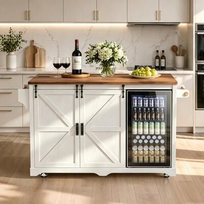 "72"" Rolling Coffee Bar Kitchen Island with with Fridge Storage Space, 4 Drawers & Power Outlet"