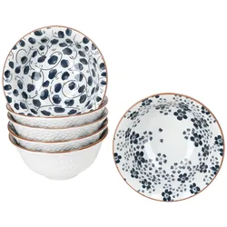 6er Set Totto Müslischalen Ø16cm Steingut Blau Weiß Relief Dessert Salat Bowl
