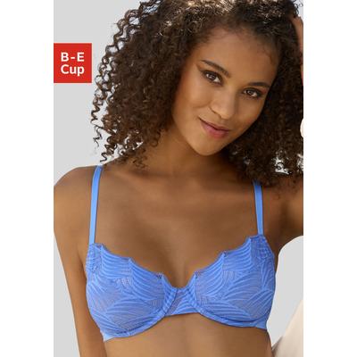 Bügel-BH LASCANA "Marla", Damen, Gr. 90, Cup D, blau, Spitze, Obermaterial: 90% Polyamid, 10% Elasthan, BHs Bügel-BH, aus extravaganter Spitze, Dessous