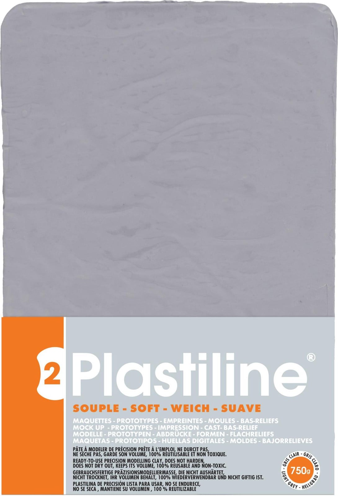 Plastiline modelleerklei, 750 g, hardheid 2 (zacht), lichtgrijs 7650T