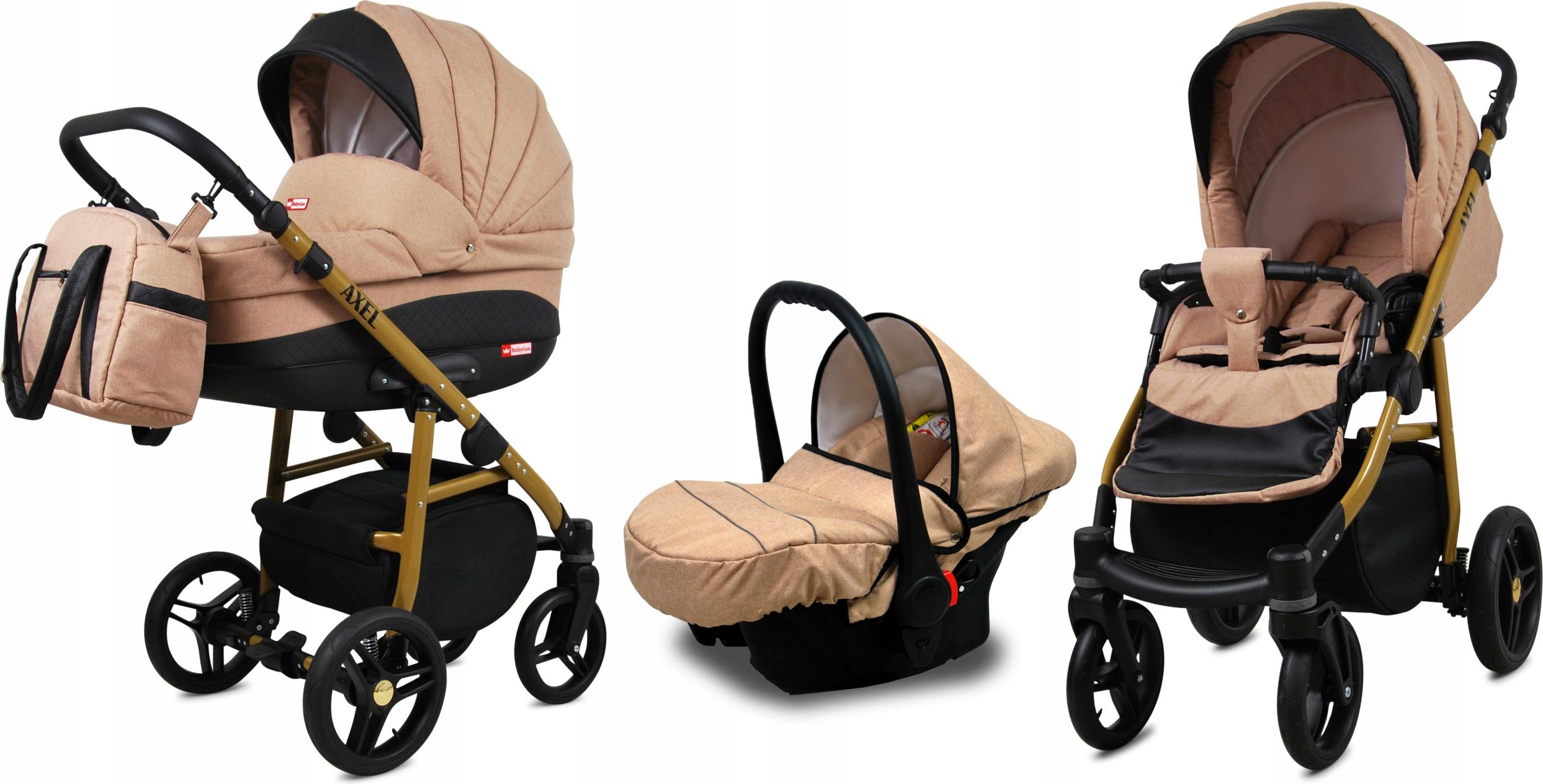 BabyLux Axel | 3in1 Kinderwagen Set | Beige | Kombikinderwagen | Kinderwagenset | Buggy + Babyw