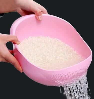 Inspired Living Rice Washing Strainer Bowl With Handles Small Hole Rice Strainer & Kitchen Drain Basket pink