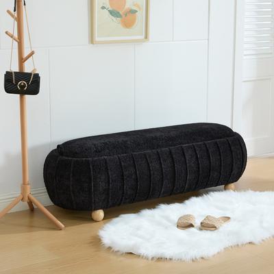 unbranded "55.12"" W Chenille Flip-Top Storage Ottoman Bench, Upholstered Footrest with Rubberwood Legs"