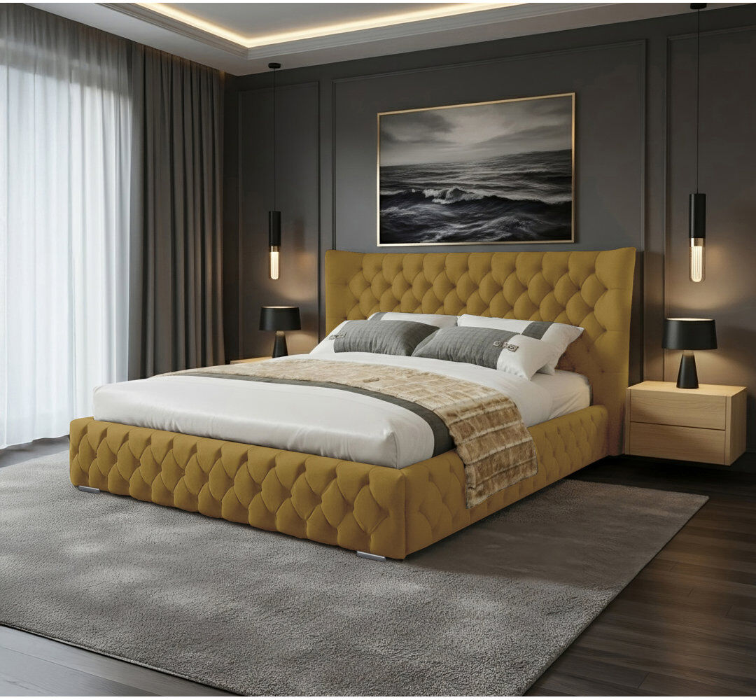 Canora Grey Achilleas Upholstered Bed Turmeric Double (4'6)
