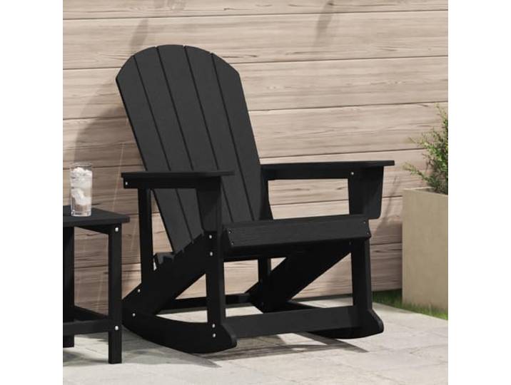 SKTQYQO Schaukelstuhl Adirondack aus Kunststoff schwarz matt 73,5 x 92 x 90 cm HDPE für den Außenbereich Balkon Terrasse Garten Relax wetterfest