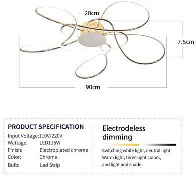 Inspired Finds Modern Gold Chrome LED Chandelier Ceiling Light Fixture dia35.43in Chrome