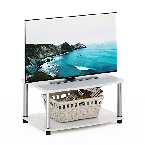 Furinno Turn-N-Tube TV-standaard met twee niveaus, wit eikenhout en chroom, model Ede
