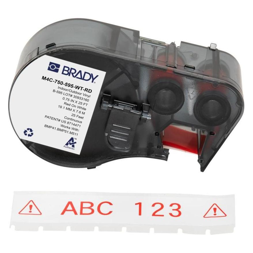 Brady M4C-750-595-WT-RD, Vinyl, Rot auf weiss, 19.05 mm x 7.62 m, permanent, Endlos (19.10 mm) (M4C-750-595-WT-RD)