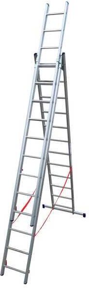 Facal Stilo SL350-3, 3x12 gradini, 8.18 m - Scala telescopica in alluminio allungabile - Altezza stimata operativa 9.08 m