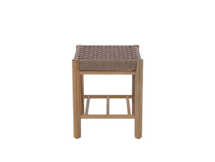 Tabouret intérieur et extérieur AVI en bois d'acacia et corde marron clair