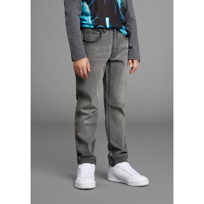 Straight-Jeans KIDSWORLD "Gerade Stretchjeans", Jungen, Gr. 170, N-Gr, blau (grau denim washed), Denim/Jeans, Obermaterial: 98% Baumwolle, 2% Elasthan, Abriebeffekte, straight fit, Jeans Straight-Jeans, Stretchjeans in authentischer Waschung