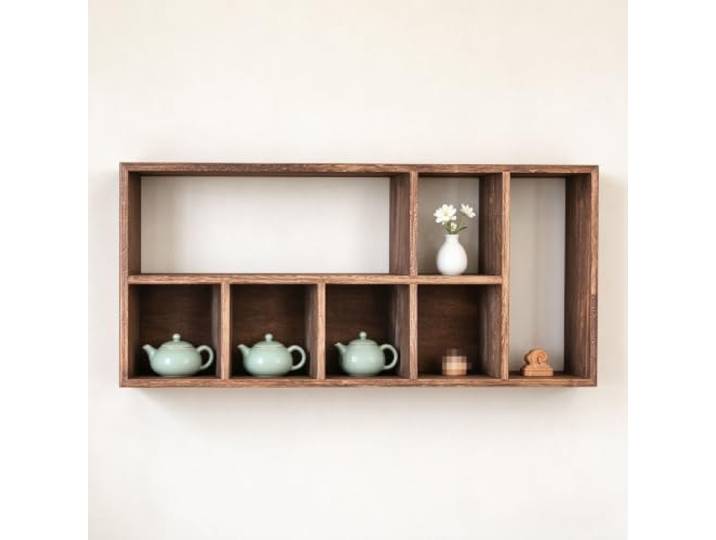 Massivholz Tassenregal, Wandmontierter Becherhalter, Tassen-Organizer Massives Paulownia-Holz, Wandmontage, Mehrfächer-Design, Vintage-Stil(B-Right)
