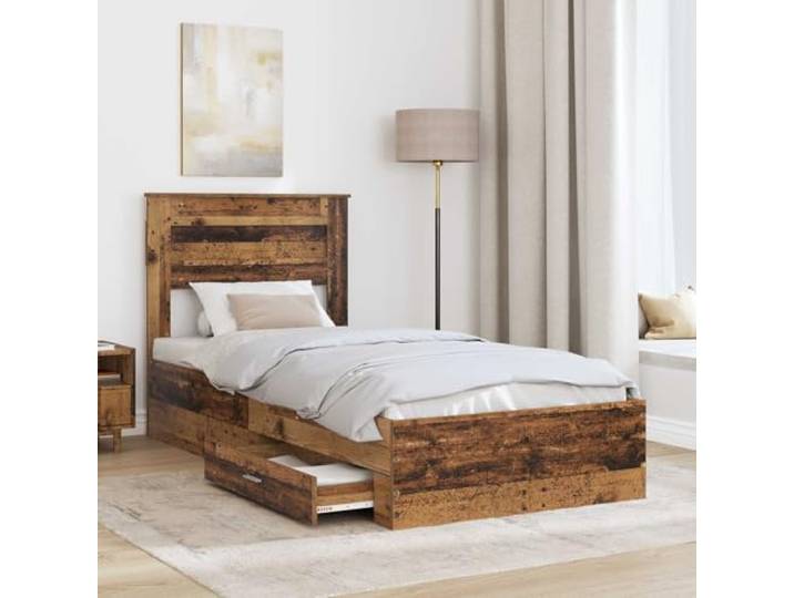 KTHLBRH Bettkasten aus altem Holz, 100 x 200 cm Mit Kopfteil, Schubladen, Lattenrost, Engineering Holz