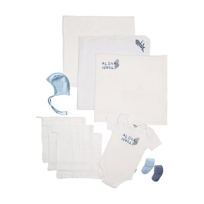 Erstausstattungspaket LILIPUT "Aloha Jungle", Mädchen, Gr. 44, blau (weiß, hellblau), 100% Baumwolle, KOB Set-Artikel Erstausstattungspaket, mit niedlichen Prints