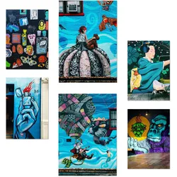POSTER Set Mit 6 Türkisfarbenes Graffiti, Blau, Straßenkunst A3 & A4 Rahmenlos