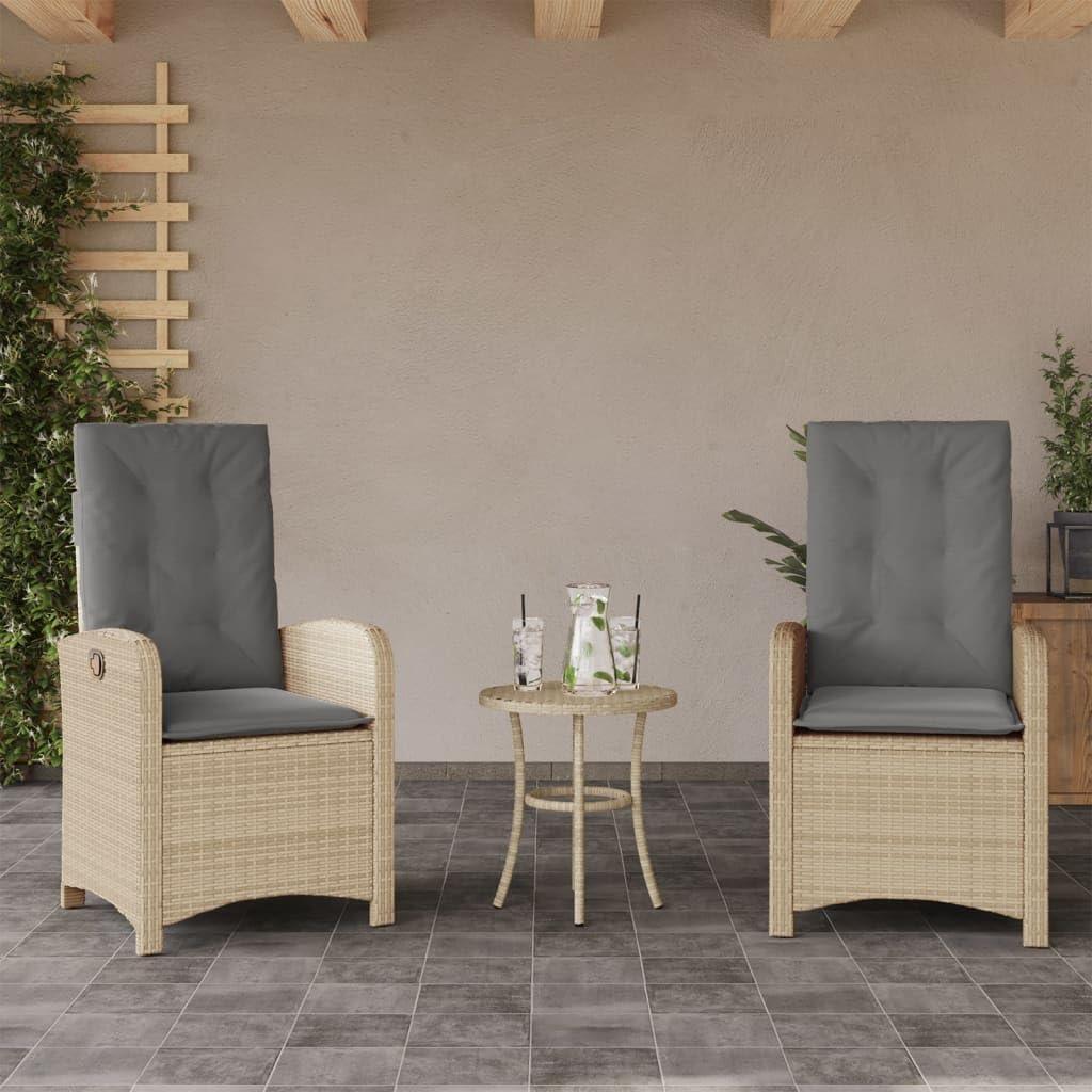 2 verstellbare Gartensessel mit Polstern aus wetterfester Poly-Rattan-Beimischung für Balkon und Terrasse, mit Armlehnen und klappbarer Funktion zum entspannten Relaxen im Garten